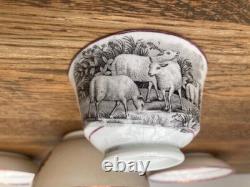 Early 19thC Bat Printed Transfer Ware Cups and Saucers With Gold Lustre Rims