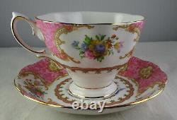 Eight Royal Albert Lady Carlyle Tea Cup & Saucer Sets Pink Floral Gold Trim