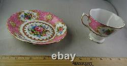 Eight Royal Albert Lady Carlyle Tea Cup & Saucer Sets Pink Floral Gold Trim