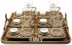 Elegant 19 Pc Modern Ottoman Style Turkish Tea Set (Antique Gold)