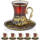 Elegant Gold Vintage Turkish Tea Glasses Set 6 Cups & Saucers