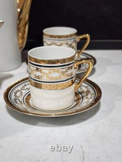 Elegante By Arnart White & Gold Teapot Sugar Creamer Tea Cups & Saucers Set