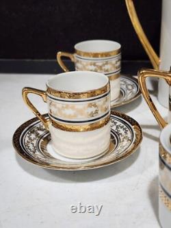 Elegante By Arnart White & Gold Teapot Sugar Creamer Tea Cups & Saucers Set