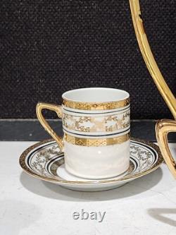 Elegante By Arnart White & Gold Teapot Sugar Creamer Tea Cups & Saucers Set