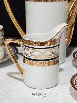 Elegante By Arnart White & Gold Teapot Sugar Creamer Tea Cups & Saucers Set
