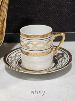 Elegante By Arnart White & Gold Teapot Sugar Creamer Tea Cups & Saucers Set