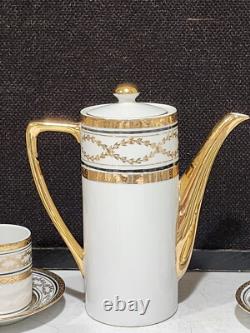 Elegante By Arnart White & Gold Teapot Sugar Creamer Tea Cups & Saucers Set