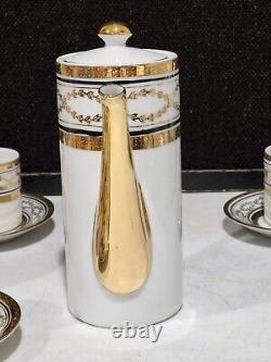 Elegante By Arnart White & Gold Teapot Sugar Creamer Tea Cups & Saucers Set