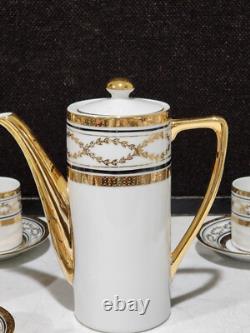 Elegante By Arnart White & Gold Teapot Sugar Creamer Tea Cups & Saucers Set