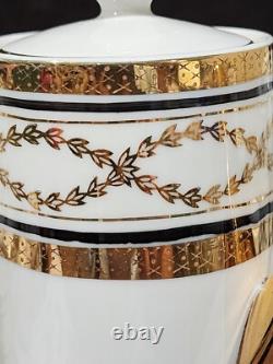 Elegante By Arnart White & Gold Teapot Sugar Creamer Tea Cups & Saucers Set