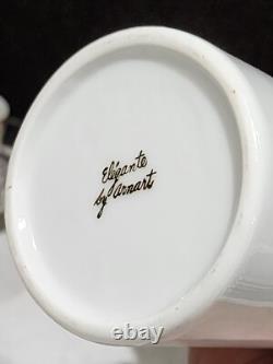 Elegante By Arnart White & Gold Teapot Sugar Creamer Tea Cups & Saucers Set