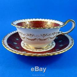 Elegantly Decorated Deep Red & Gold with Blue Flowers Wedgwood Tea Cup & Saucer