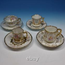 Elite Limoges China 4 Demitasse Cups and Saucers 1 Portrait, 3 Flower & Gold