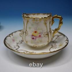 Elite Limoges China 4 Demitasse Cups and Saucers 1 Portrait, 3 Flower & Gold