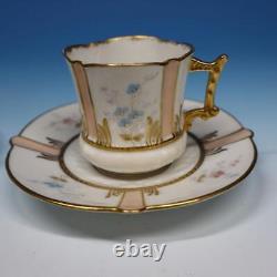 Elite Limoges China 4 Demitasse Cups and Saucers 1 Portrait, 3 Flower & Gold