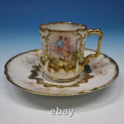 Elite Limoges China 4 Demitasse Cups and Saucers 1 Portrait, 3 Flower & Gold