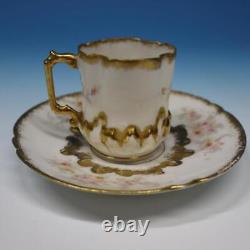 Elite Limoges China 4 Demitasse Cups and Saucers 1 Portrait, 3 Flower & Gold
