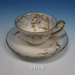 Elite Limoges China 4 Demitasse Cups and Saucers 1 Portrait, 3 Flower & Gold