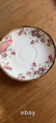 Elizabethan Porcelain Floral Coffee Cup & Saucer Set White Pink Roses Gold Trim