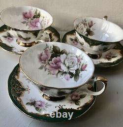 Elizabethan Vintage Fine Bone China Floral Roses Set Of 3 Cups & Saucers VGC