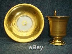 Empire Porcelain Cup & Saucer, Gold Ground, Topographical Two Tones 1850-1890