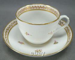 English British Hand Painted Pink Gold Floral Bute Form Tea Cup & Saucer 1800-15