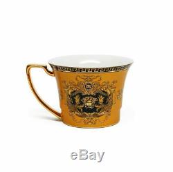 Euro Porcelain 10-pc Yellow Premium Dining Tea Cup Set 24 kt Medusa Greek Key