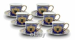 Euro Porcelain 12-pc Medusa Greek Key Tea Coffee Set, 24 kt Gold Service for 6