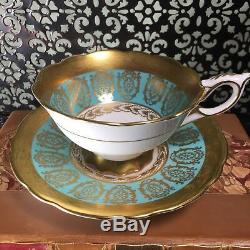 Exquisite Royal Stafford Turquoise Blue Green & Gold Tea Cup & Saucer Set