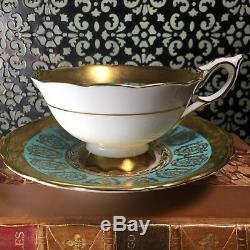 Exquisite Royal Stafford Turquoise Blue Green & Gold Tea Cup & Saucer Set