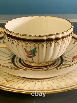 Extremely Rare 19th C Mintons Butterfly Cup saucer Plate Trio Painted Gold