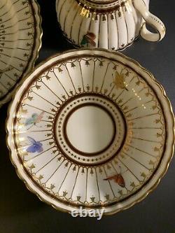 Extremely Rare 19th C Mintons Butterfly Cup saucer Plate Trio Painted Gold