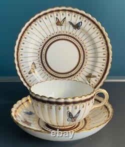 Extremely Rare 19th C Mintons Butterfly Cup saucer Plate Trio Painted Gold G2771