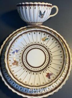 Extremely Rare 19th C Mintons Butterfly Cup saucer Plate Trio Painted Gold G2771