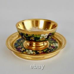 Extremely rare Vienna teacup and saucer, gilt and pansies by Anton Friedl, 1826