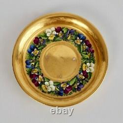 Extremely rare Vienna teacup and saucer, gilt and pansies by Anton Friedl, 1826