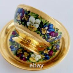 Extremely rare Vienna teacup and saucer, gilt and pansies by Anton Friedl, 1826