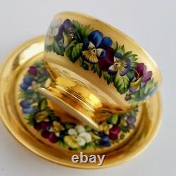 Extremely rare Vienna teacup and saucer, gilt and pansies by Anton Friedl, 1826