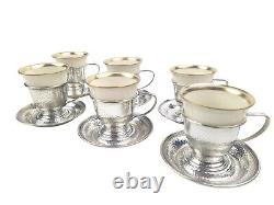 FS Co Sterling Silver Demitasse Cups Saucers Set of 6 Lenox China Gold Inserts