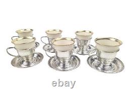 FS Co Sterling Silver Demitasse Cups Saucers Set of 6 Lenox China Gold Inserts