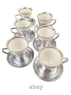 FS Co Sterling Silver Demitasse Cups Saucers Set of 6 Lenox China Gold Inserts