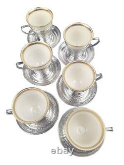 FS Co Sterling Silver Demitasse Cups Saucers Set of 6 Lenox China Gold Inserts