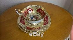 F. Bailey Aynsley Cabbage Rose Grapevine Gold Swag Trio, Cup, Saucer & Side Plate
