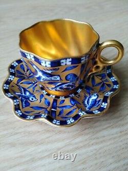 Fine Antique Coalport Blue & Gold Demitasse Cup & Saucer c1900