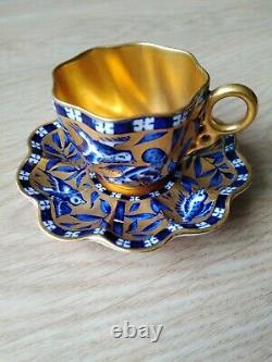 Fine Antique Coalport Blue & Gold Demitasse Cup & Saucer c1900