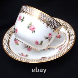 Fine Antique Old Paris Porcelain Tea Cup & Saucer Pink Roses Gold