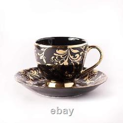 Fine Bone China Black Gold Tea Cups & Saucers- Set of 2 (180Ml)