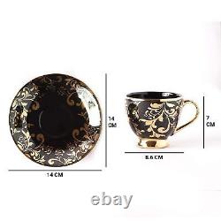Fine Bone China Black Gold Tea Cups & Saucers- Set of 2 (180Ml)