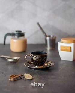 Fine Bone China Black Gold Tea Cups & Saucers- Set of 2 (180Ml)