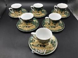 Fine ROYAL Porcelain Sculpture Egypt Coffee Cups And Saucers X 6 Set In EXCD